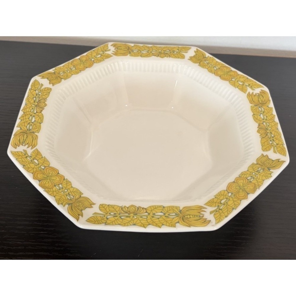 Vintage Yellow Bouquet Serving Bowl Ironstone Made In Japan Octagon 9" Retro